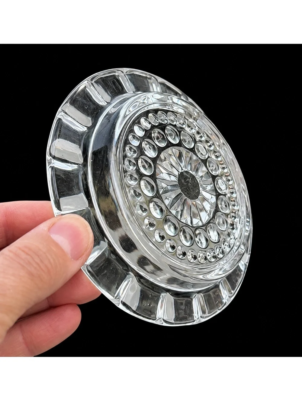 Set of 6 Vintage Federal Glass Hobnail Coasters with Decorative Pattern